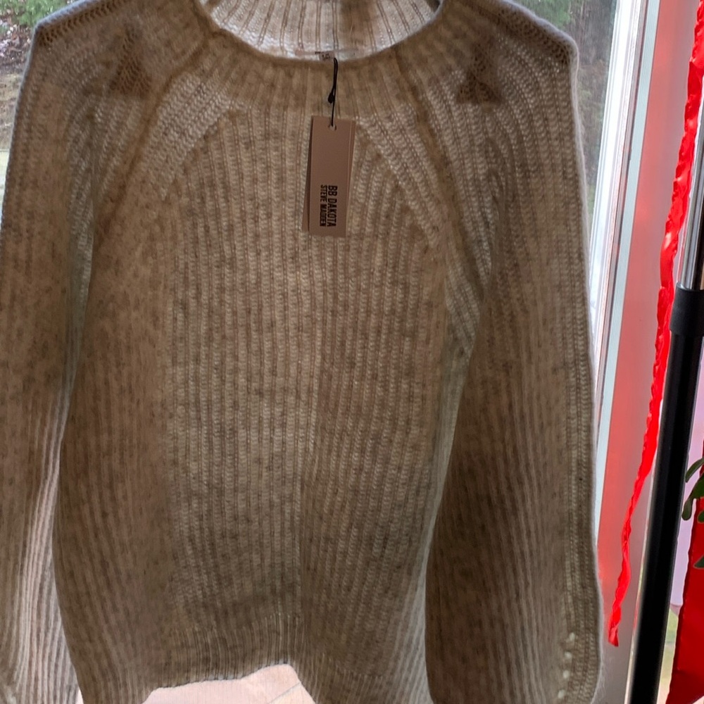 BB Dakota x Steve Madden Zayla Ribbed Balloon Sleeve Pullover Ivory 1X